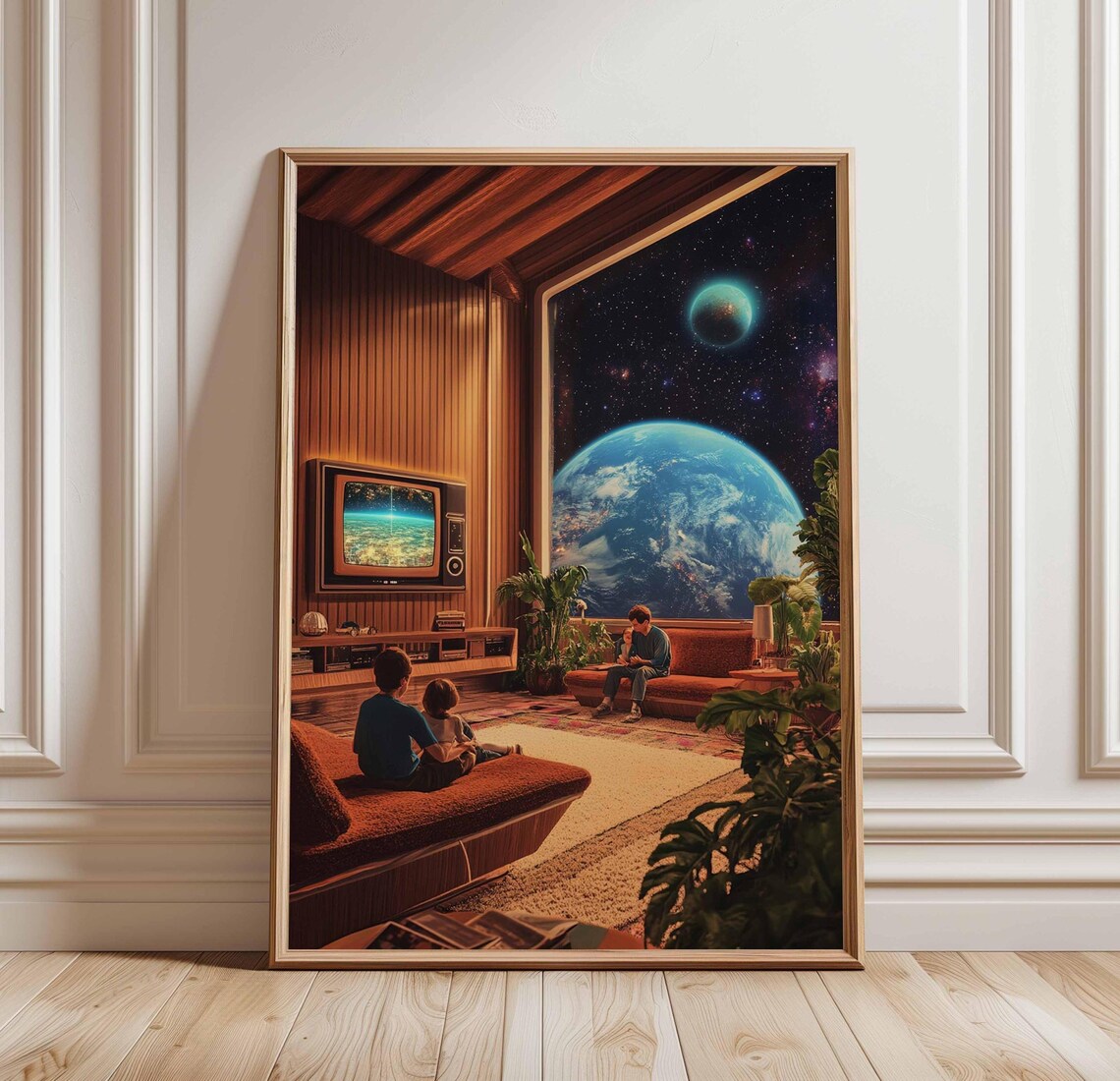 Retro Scifi Poster, 70s Surreal Cosmic Decor