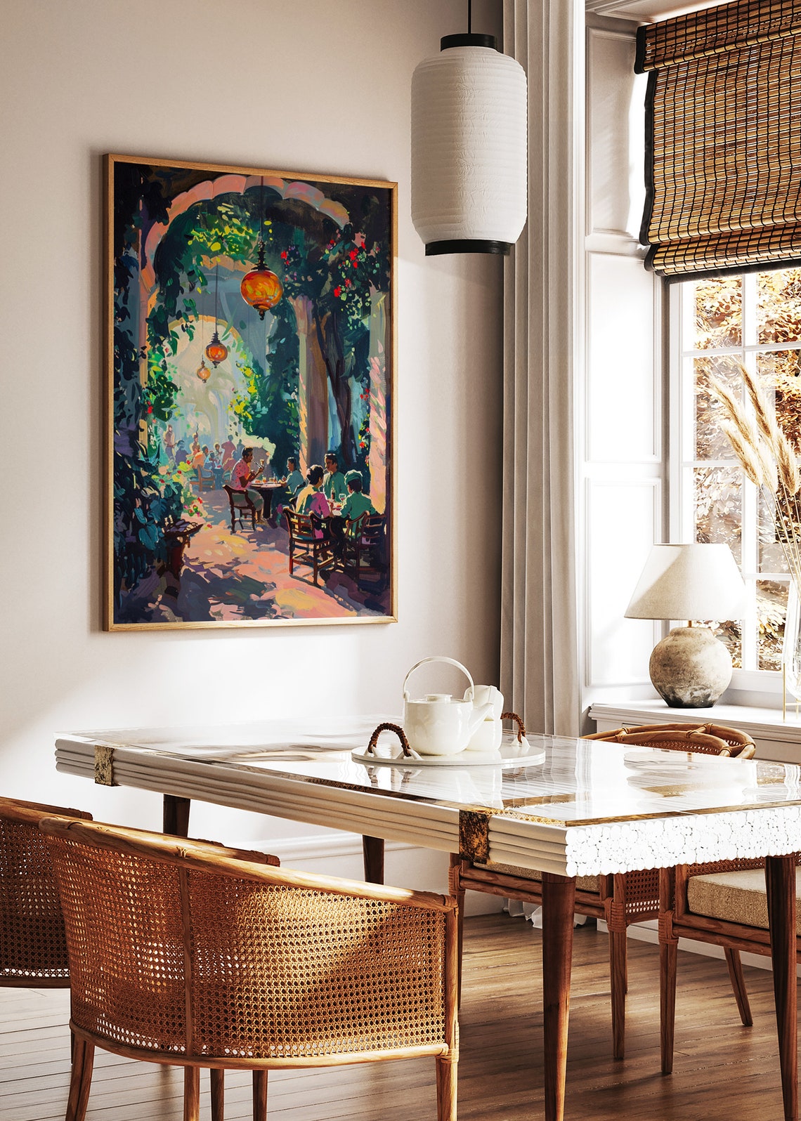 Arabic Courtyard Cafe With Hanging Lanterns Impressionist Art Poster - Image 2