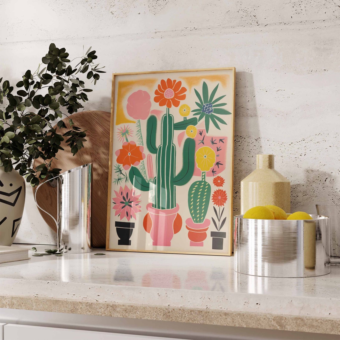 Vibrant Retro Mexican Cactus Blossom Mid Century Style Poster - Image 3