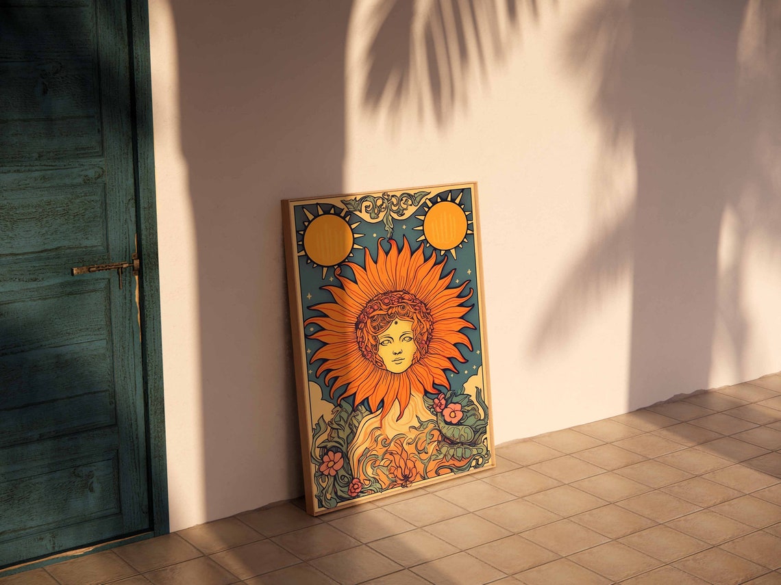 Sun Goddess Tarot Style Mystical Celestial Art Nouveau Floral Poster - Image 2