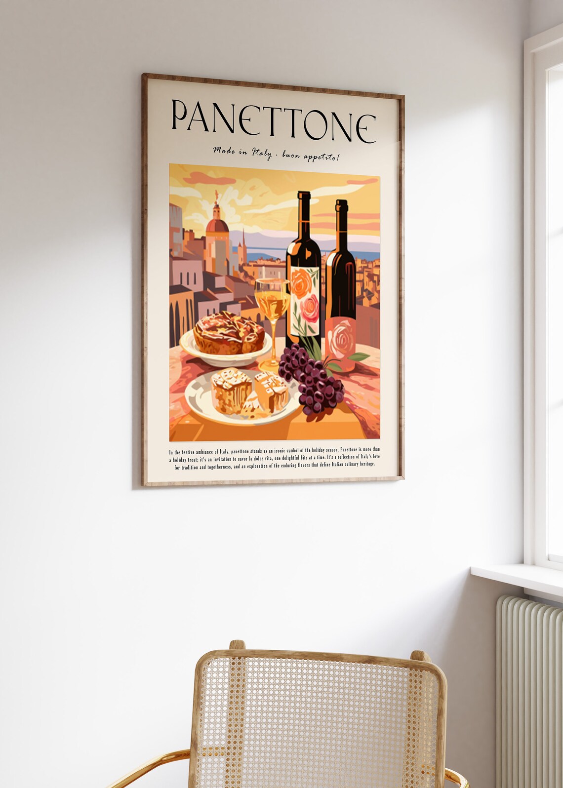 Panettone Italian Dessert Food Poster With Wine And Grapes Holiday - Image 2