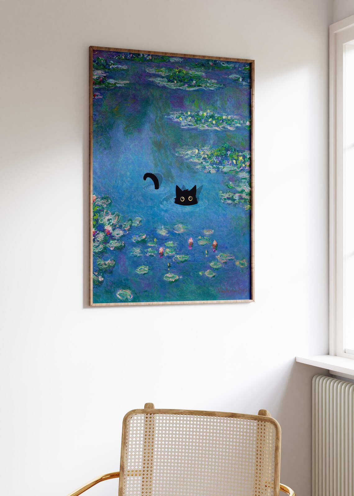 Monet-Inspired Waterlily Cat Poster, Floral Art - Image 3