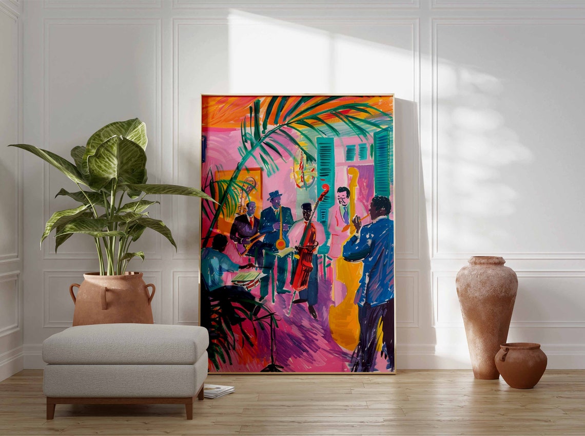 Jazz Band Club Night Performance Colorful Music Painting Poster - Image 3