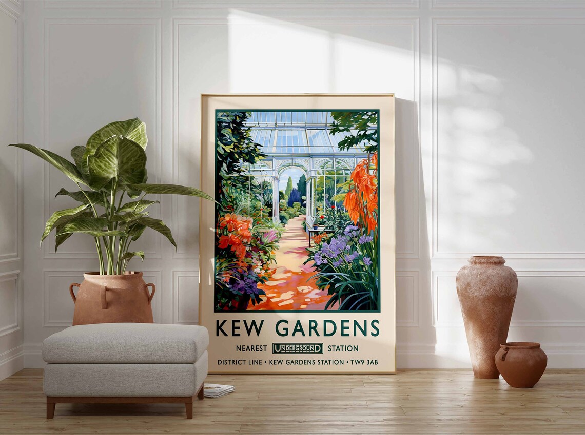 Kew Gardens Glasshouse District Line Vintage London Travel Poster - Image 3