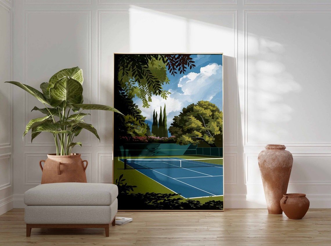 Tennis Poster Tennis Court Art Sports Wall Art Tennis Gift Botanical Print Floral Art Tennis Decor Sport Poster Wall Art Poster - Image 2