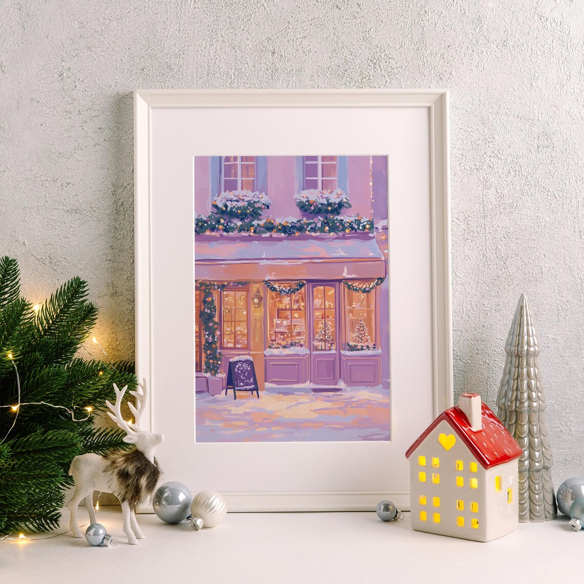 Snowy Shopfront Christmas Painting, Festive Winter - Image 4