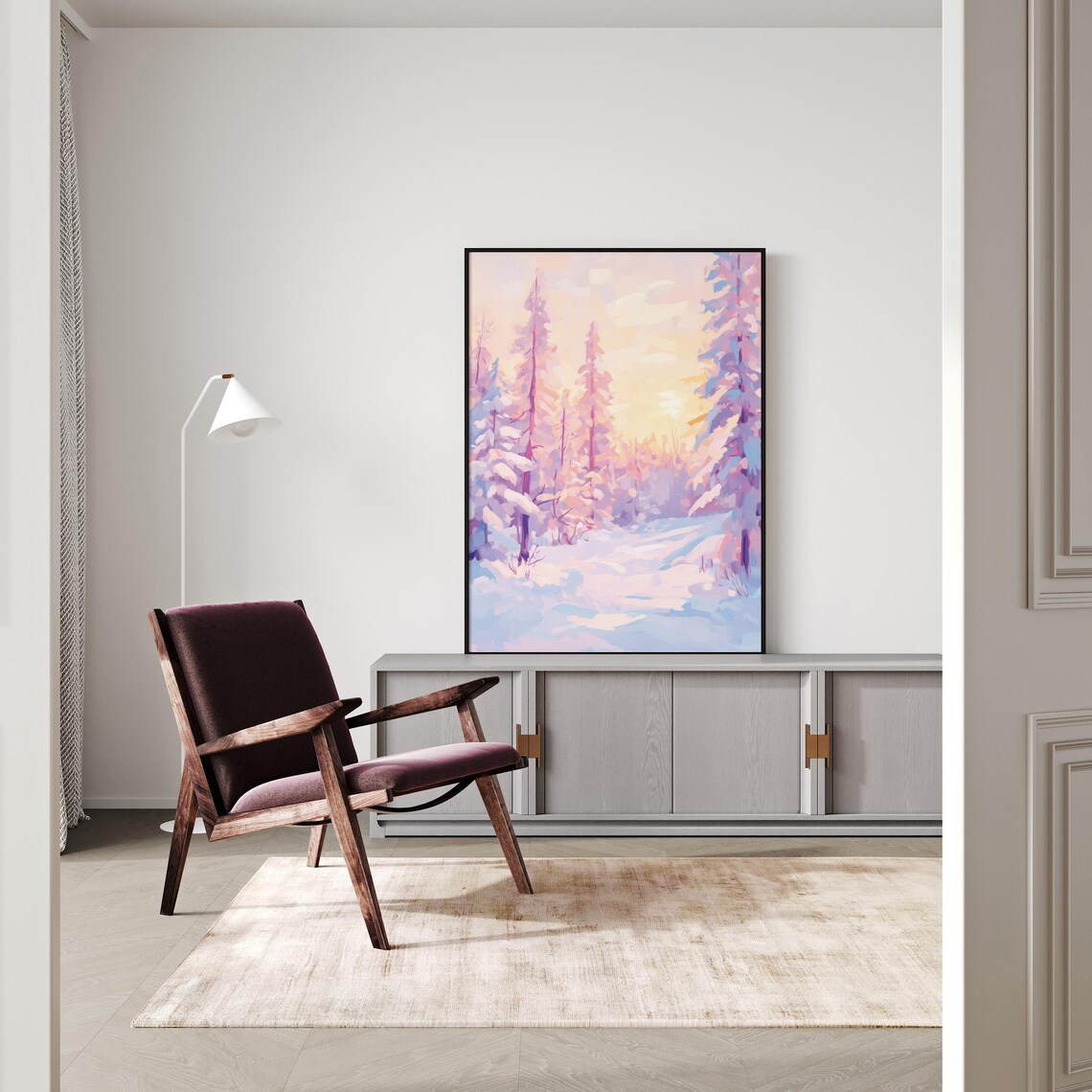 Winter Pastel Forest Painting, Pink Christmas Tree - Image 2
