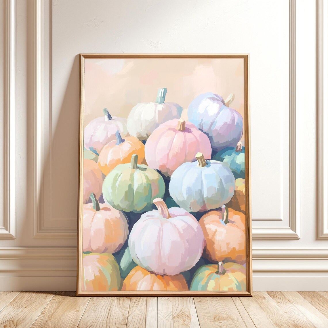 Pastel Pumpkins Painting, Colorful Autumn Art Print