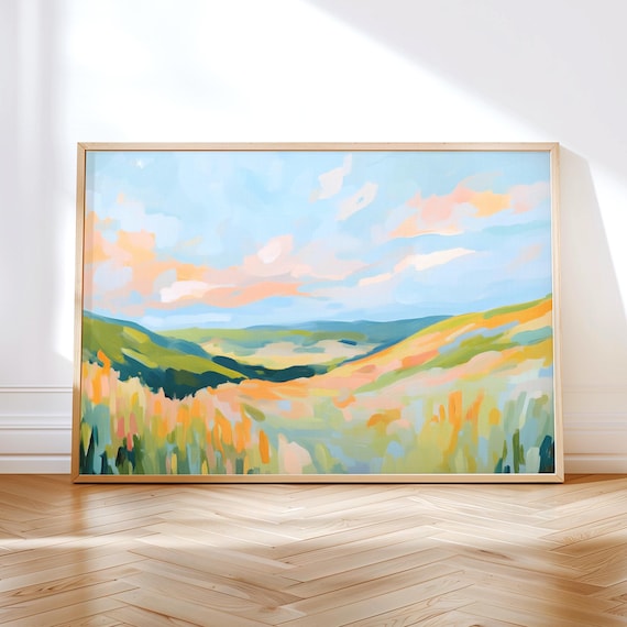 Pastel Summer Landscape Print Abstract Field And Sky Wall Art Nature