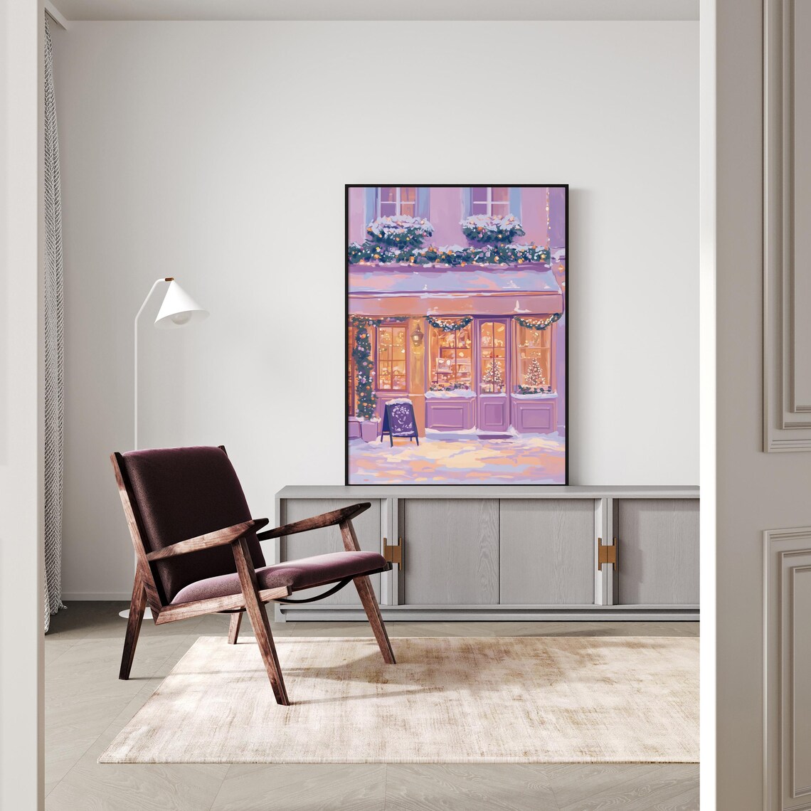 Snowy Shopfront Christmas Painting, Festive Winter - Image 3