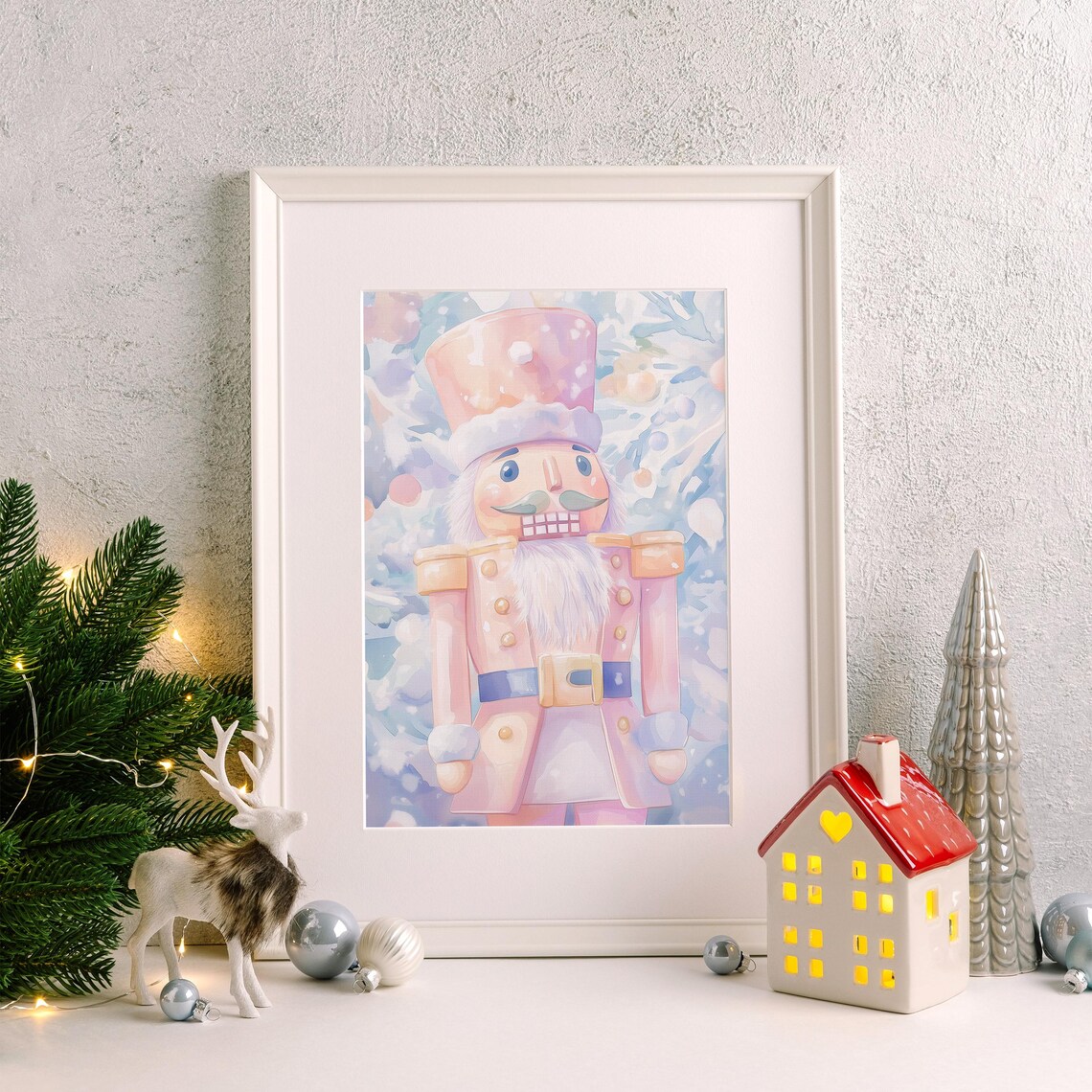 Pastel Nutcracker Painting, Cute Christmas Art - Image 4