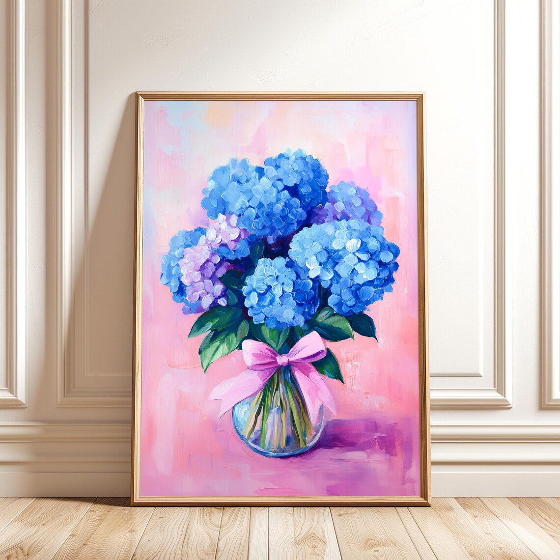 Blue Hydrangea Flower Painting, Botanical Print