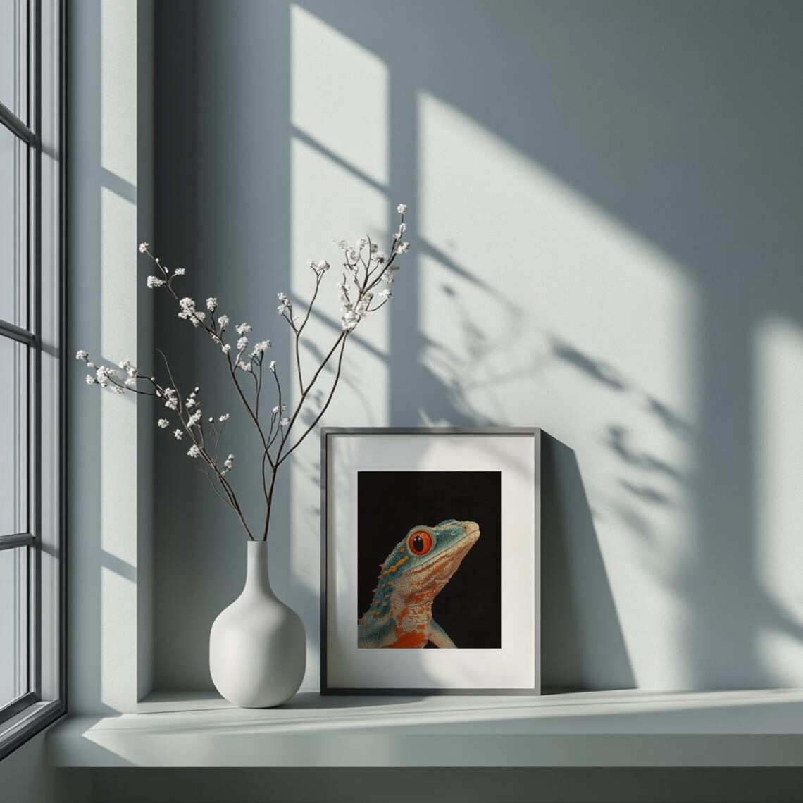 Tokay Gecko Portrait Black Background Japanese Ink Animal Poster - Image 2