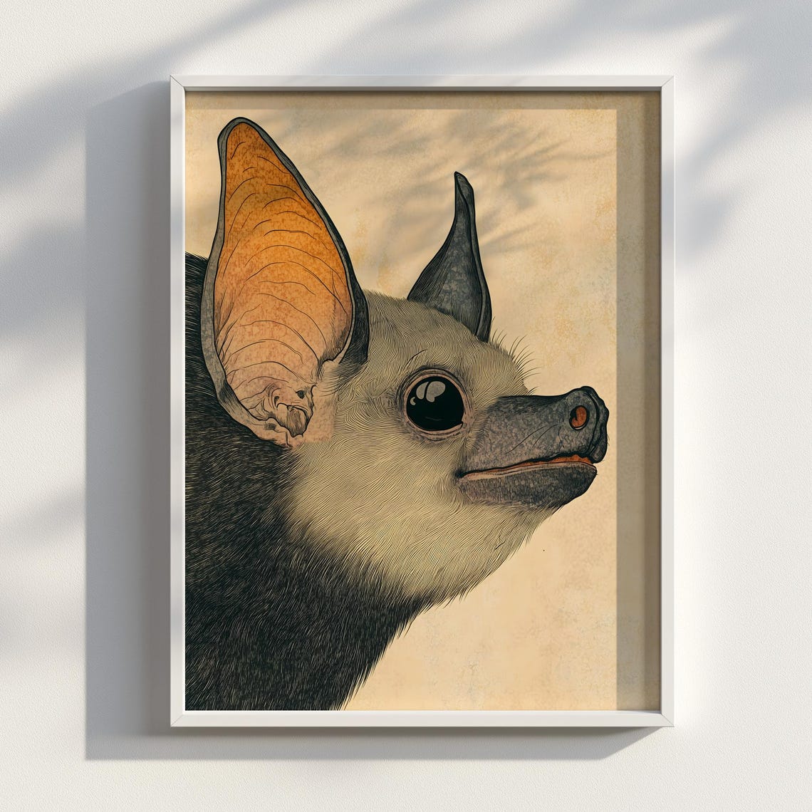 Kittis Hognosed Bat Portrait Japanese Ink Tiny Animal Art Poster