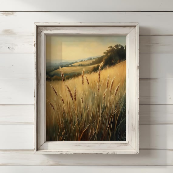 Golden Wheat Field at Dawn Rustic Countryside Landscape Print