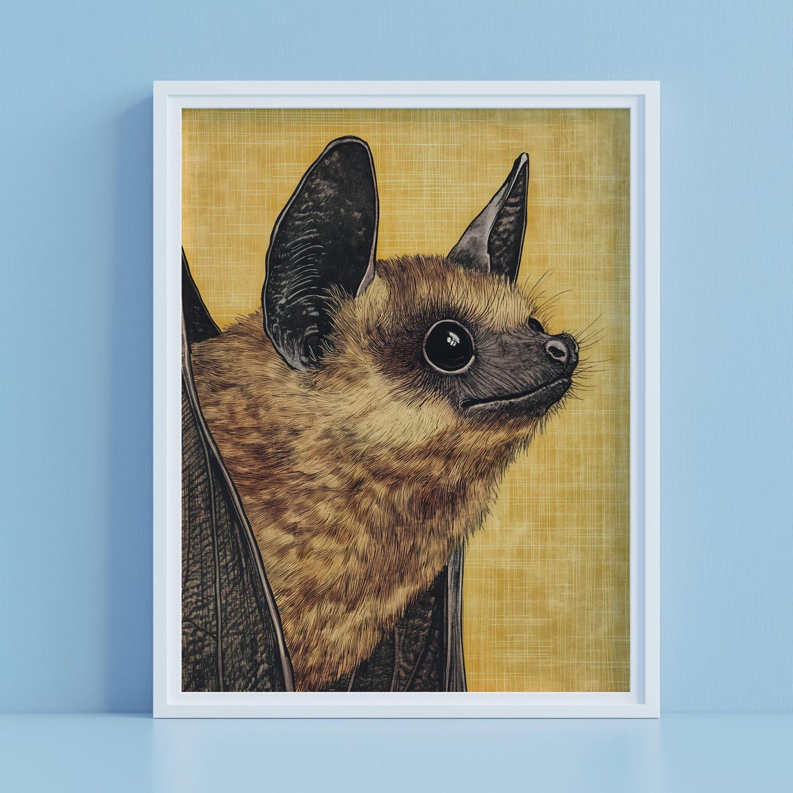 Little Brown Bat Portrait Golden Background Ukiyoe Ink Poster - Image 2