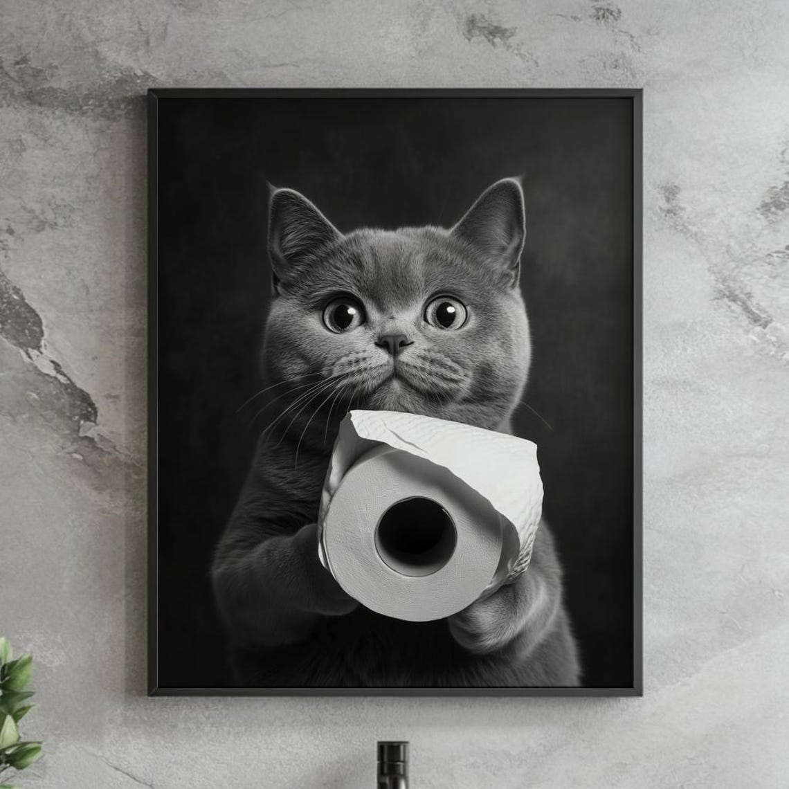 Funny British Shorthair Cat Toilet Paper Bathroom Poster