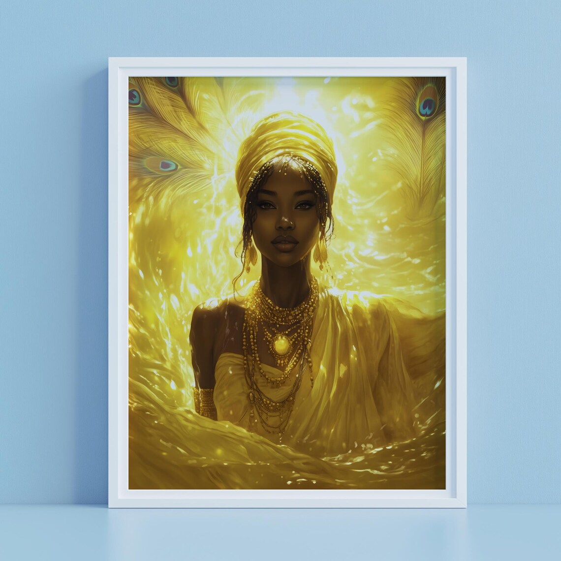 Oshun Golden Goddess of Love Yoruba Orisha Peacock Art Poster - Image 2