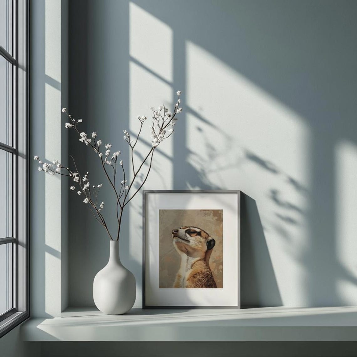 Meerkat Portrait Serene Eyes Closed Warm Toned Wildlife Poster - Image 2