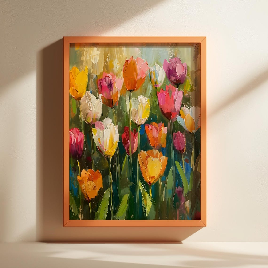 Colorful Tulips in Bloom Impressionist Oil Painting Floral Poster