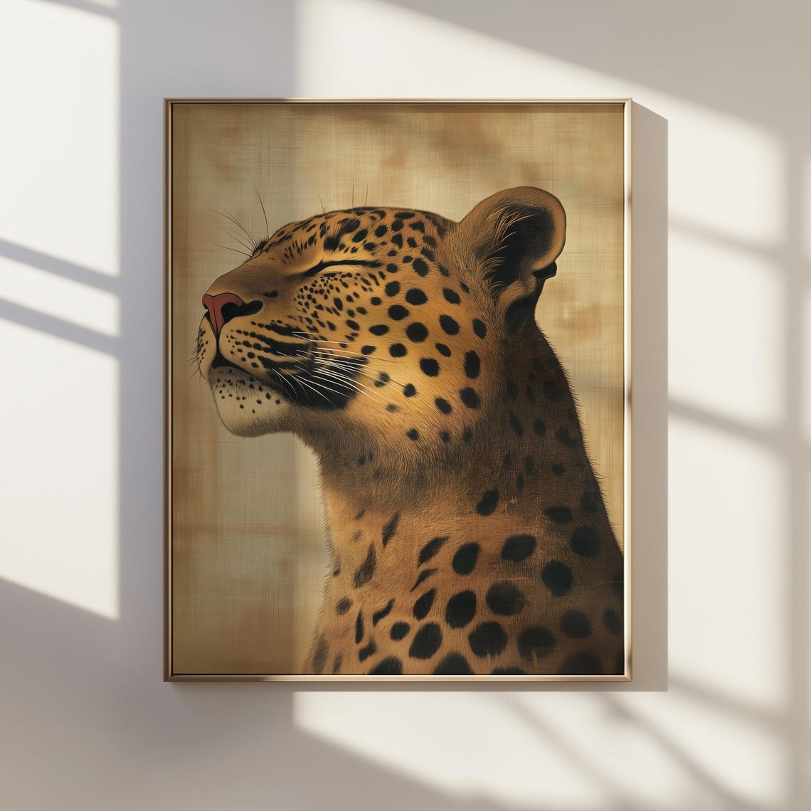 Leopard Portrait Japanese Ukiyoe Style Golden Wildlife Art Poster