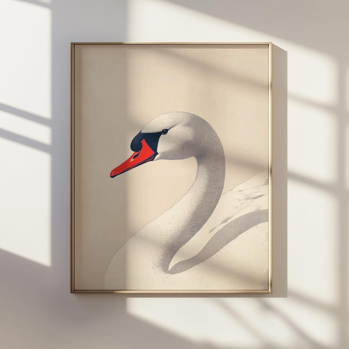 White Swan Ukiyoe Style Japanese Bird Minimalist Nature Poster