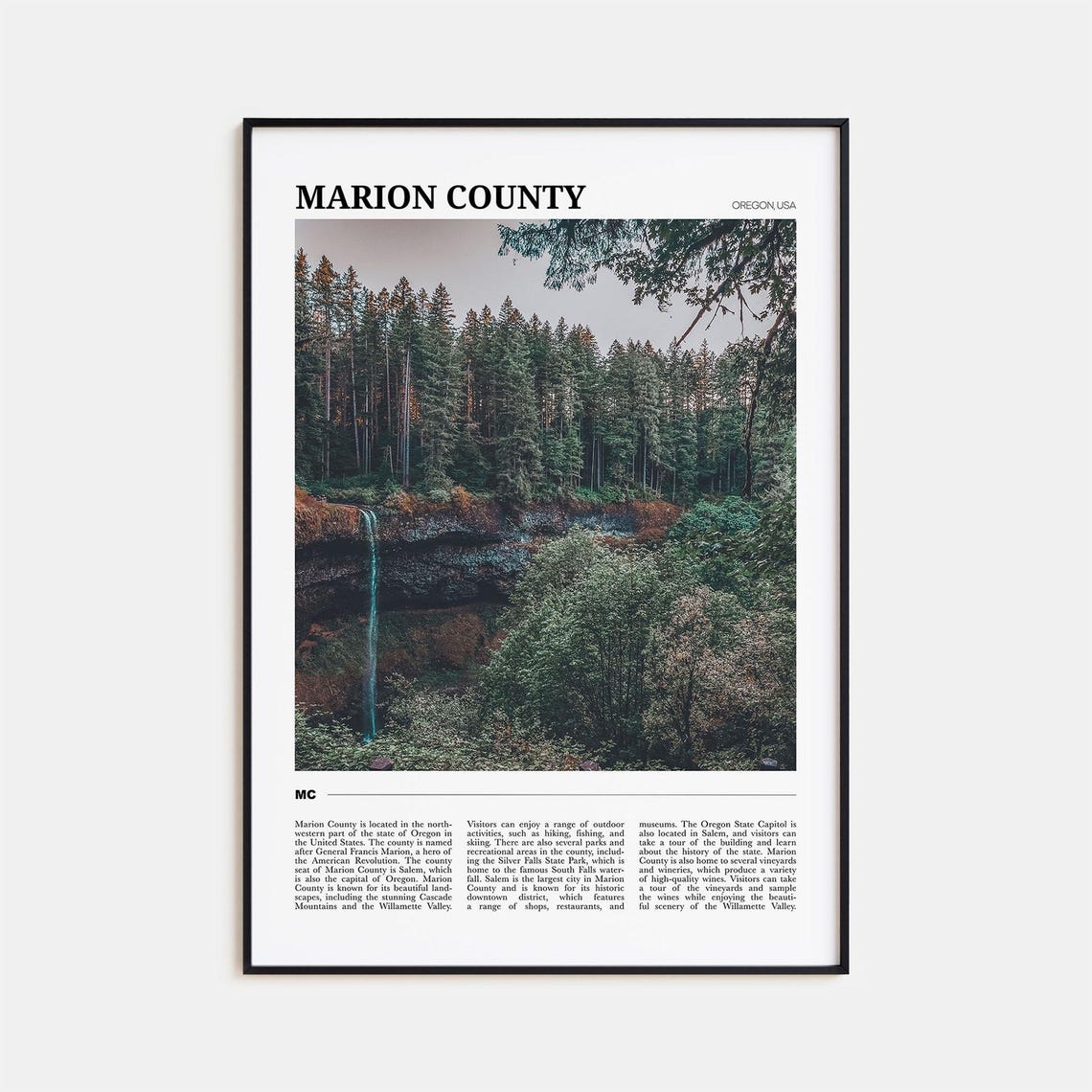 Marion County Oregon Forest Waterfall Nature Photography Poster