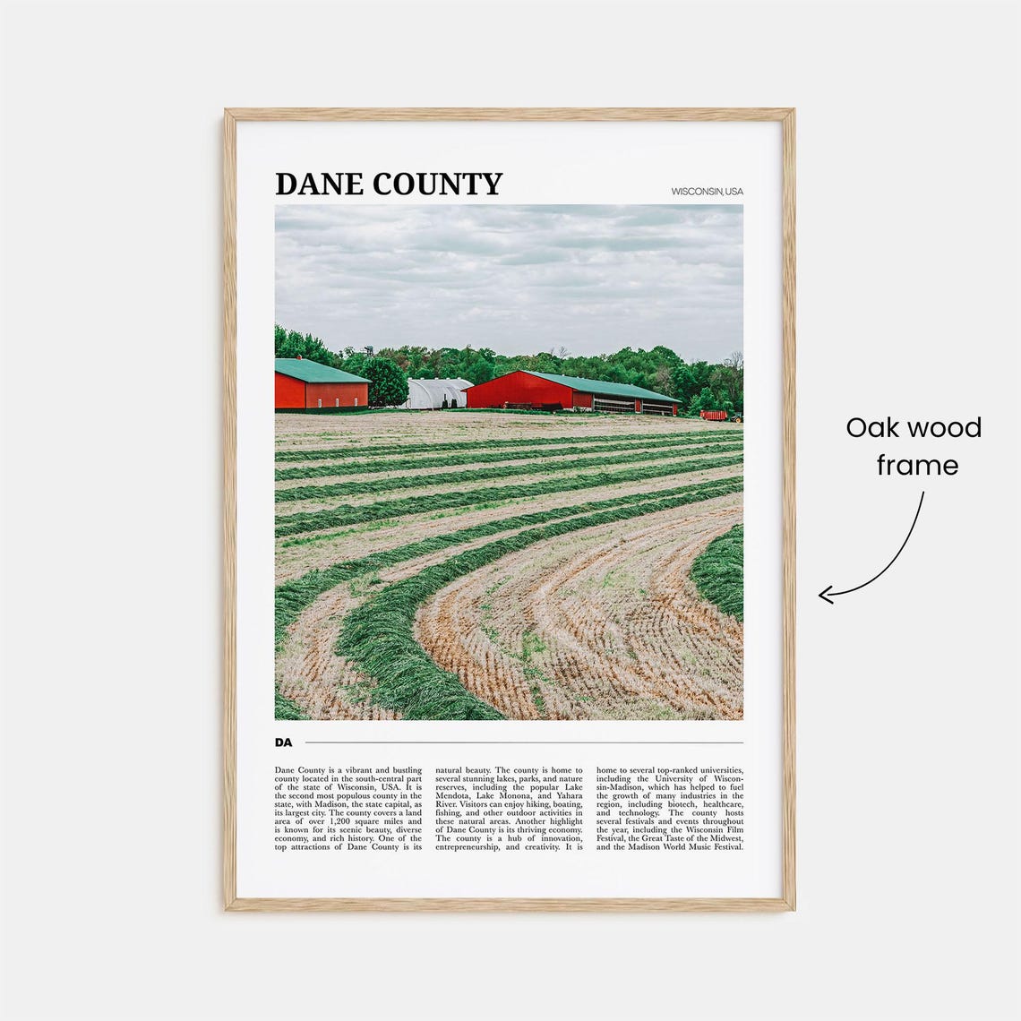 Dane County Wisconsin Farm Red Barns Hay Fields Rural Scenic Poster - Image 3