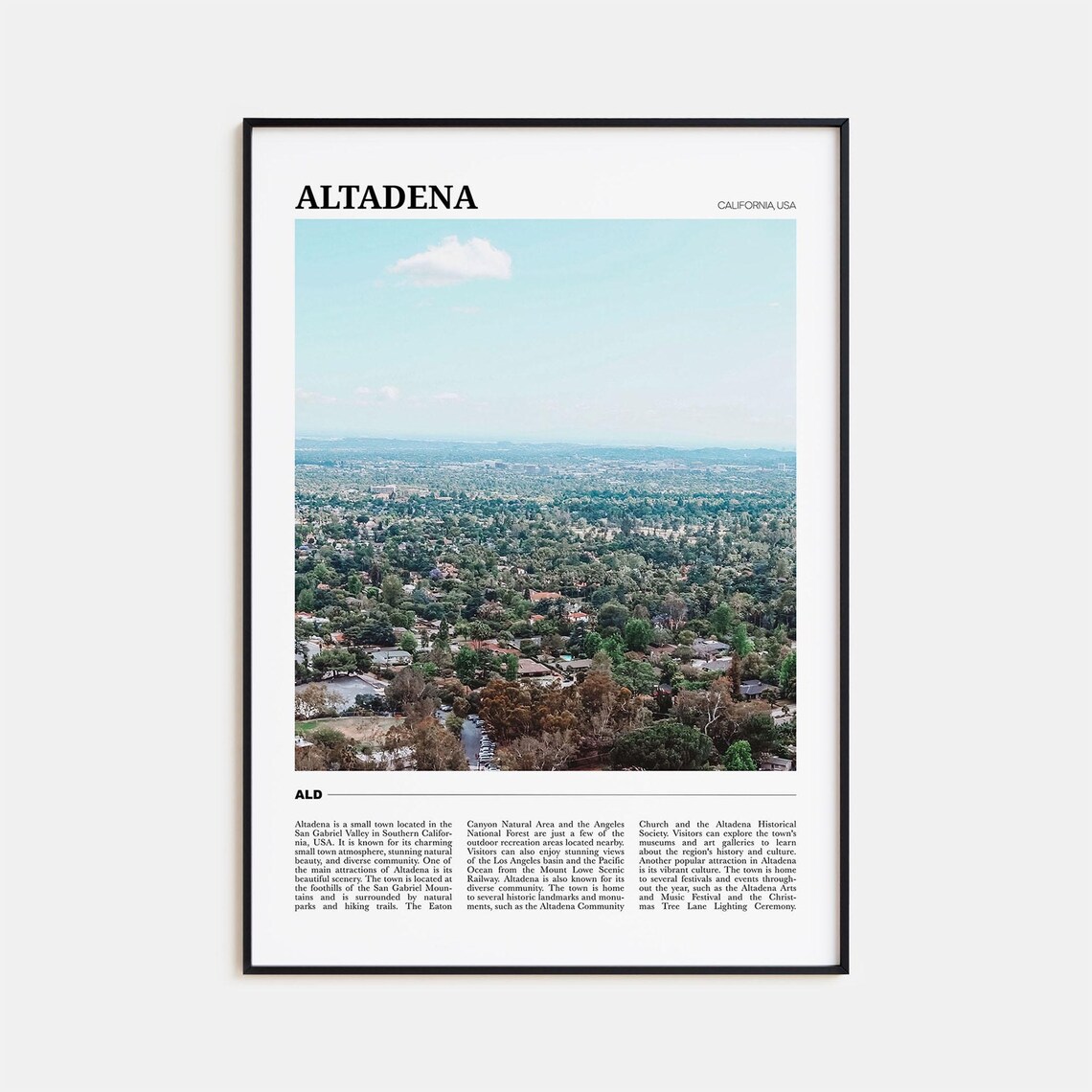 Altadena Travel Poster, California Place Print