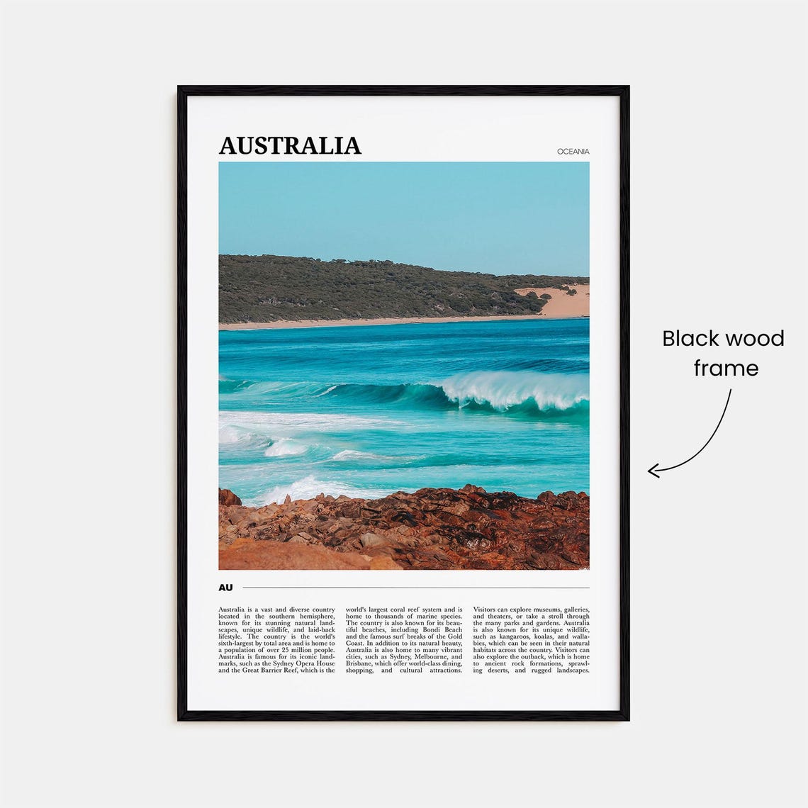 Australia Turquoise Ocean Surf Rocky Coastline Travel Poster - Image 2