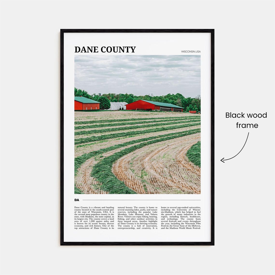 Dane County Wisconsin Farm Red Barns Hay Fields Rural Scenic Poster - Image 2