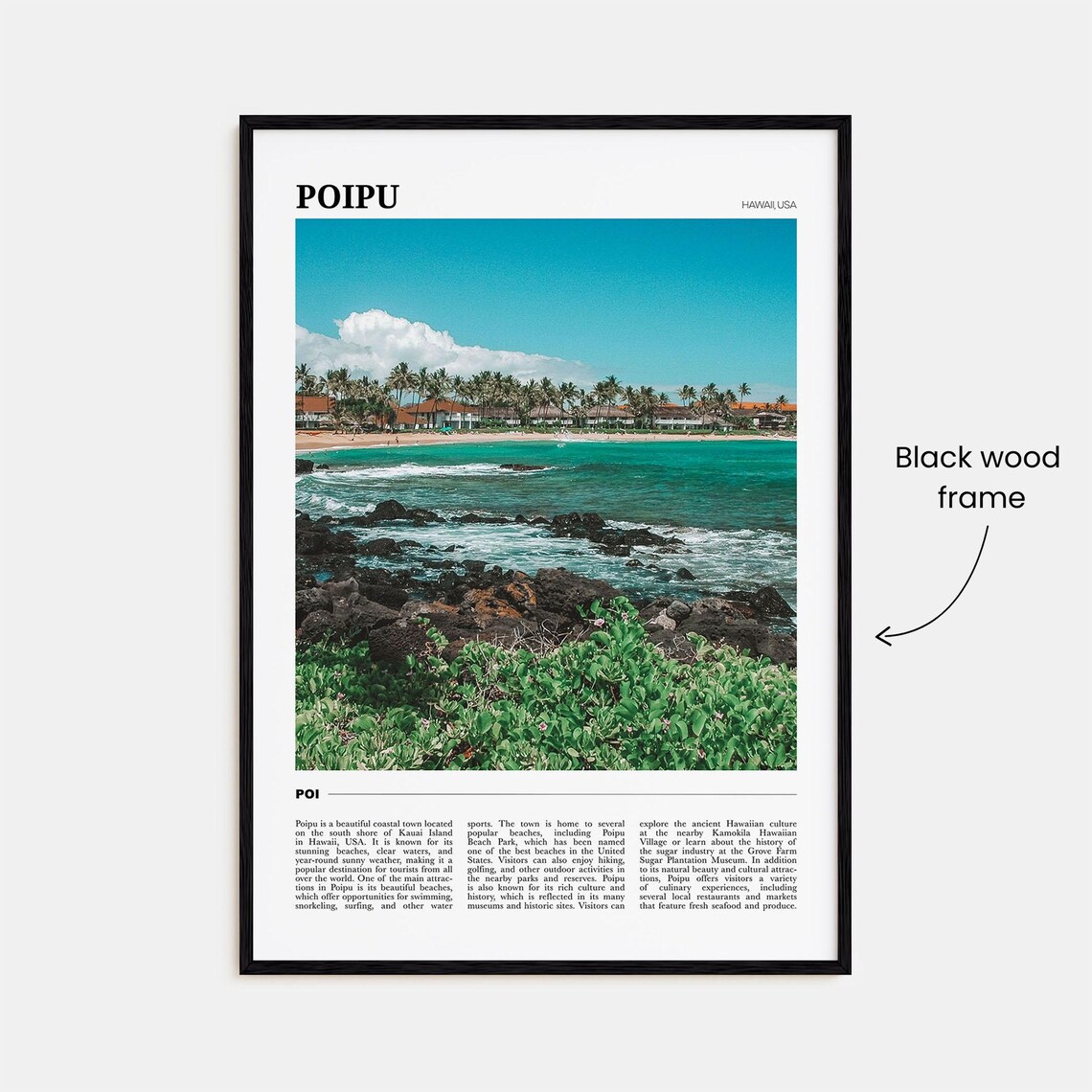 Poipu Hawaii Kauai Beach Palms Turquoise Water Sunset Travel Poster - Image 2