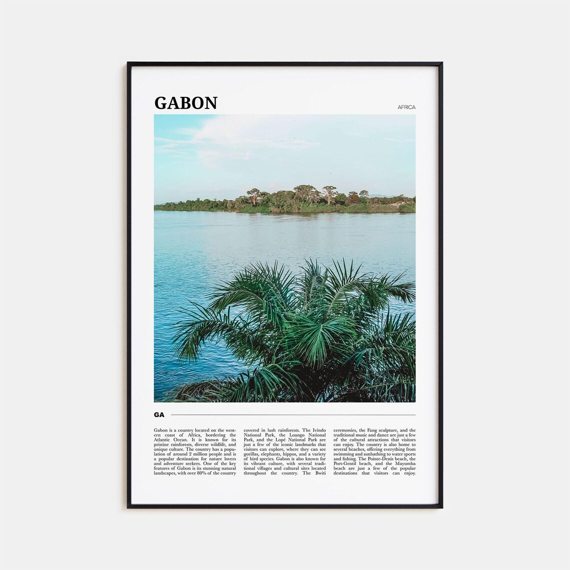 Gabon Africa Tropical Lush River and Palm Trees Nature Poster