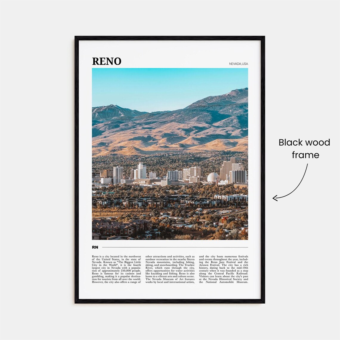 Reno Nevada Travel Poster City Skyline Sierra Mountain Backdrop View - Image 2
