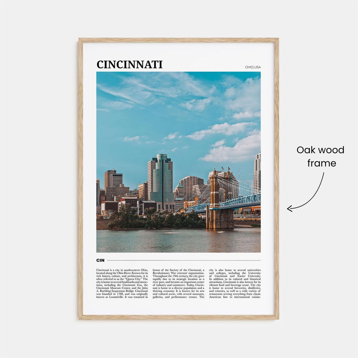Cincinnati Ohio Travel Poster Skyline Roebling Bridge River View - Image 3