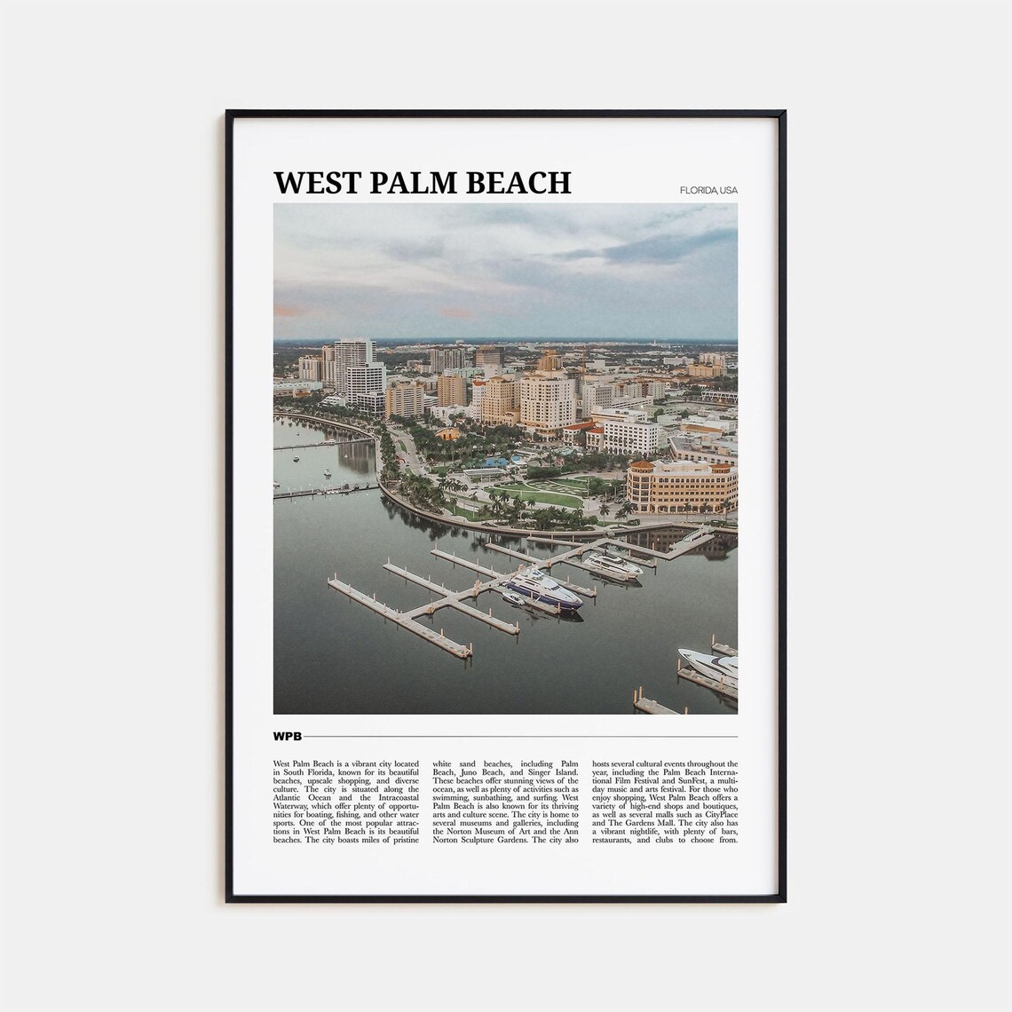 West Palm Beach Florida Marina and City Skyline Aerial Poster