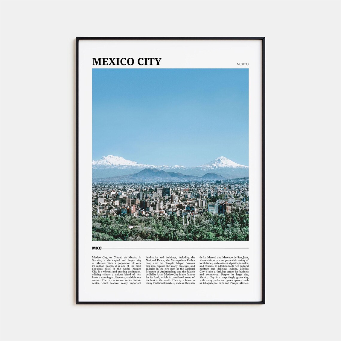 Mexico City Mexico Skyline Snowcapped Volcanoes Panorama Travel Poster