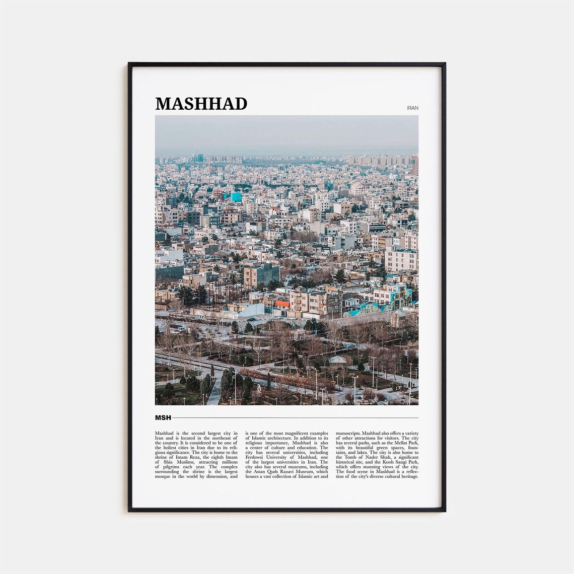 Mashhad Iran Aerial Cityscape Skyline Photography Travel Poster