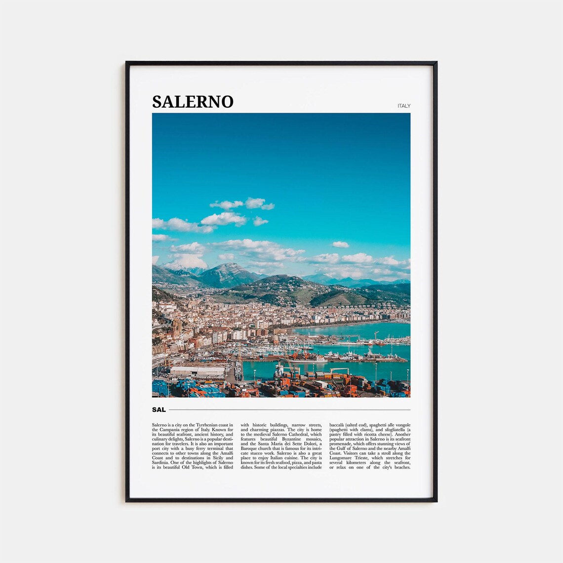 Salerno Travel Poster, Italy Wall Art Print