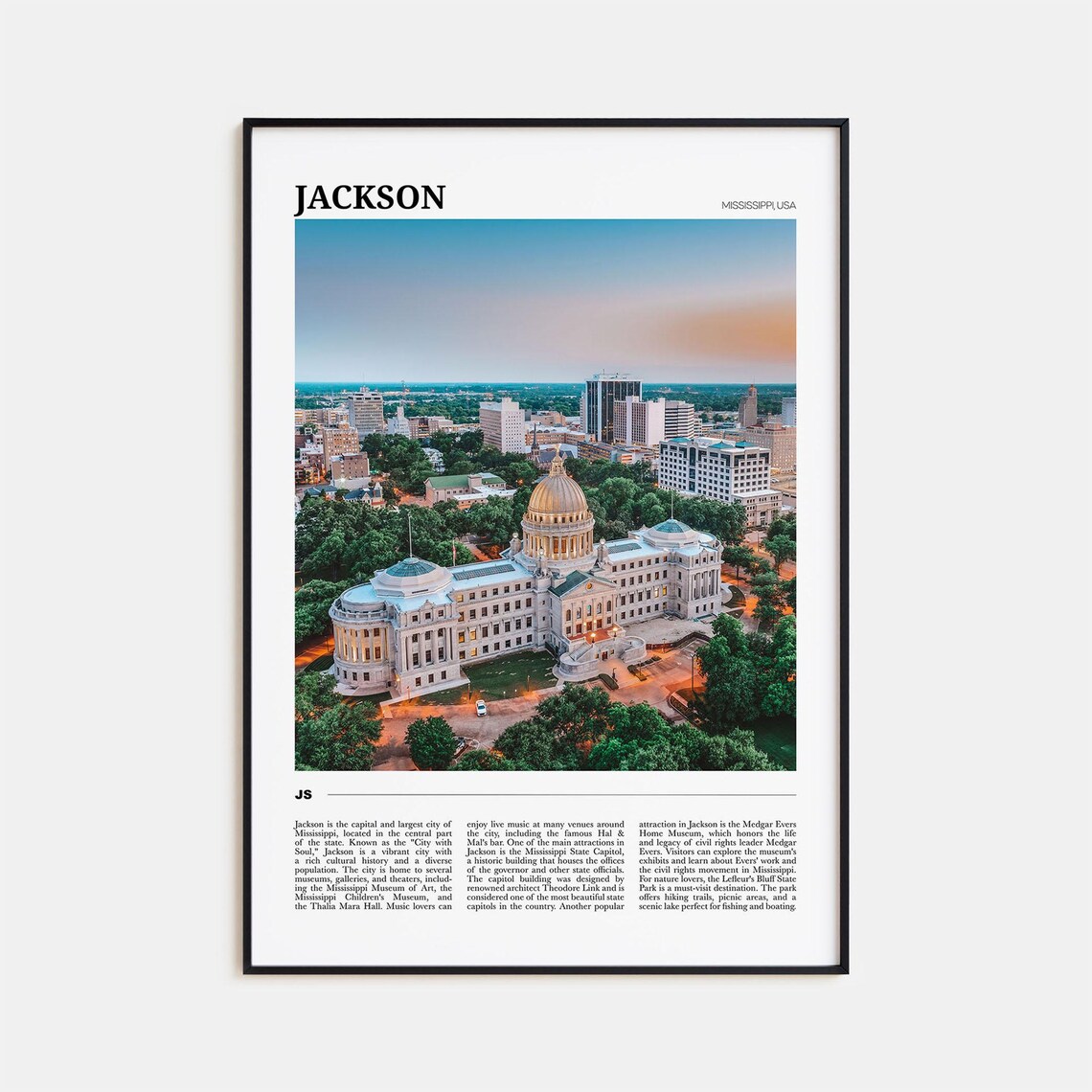Jackson Travel Poster, Mississippi Wall Art Print