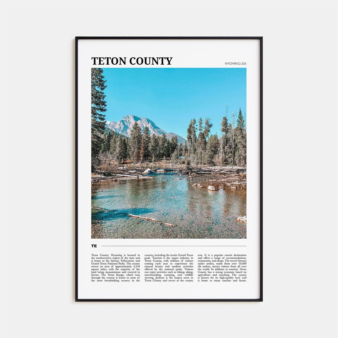 Teton County Wyoming Grand Teton Peak Mountain Stream Travel Poster
