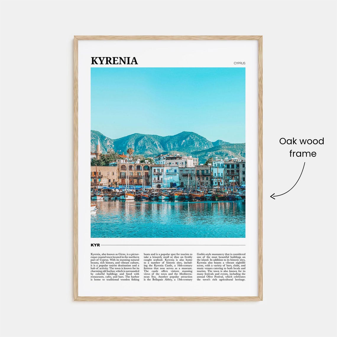Kyrenia Cyprus Old Harbor Boats Mountain Waterfront Travel Poster - Image 3