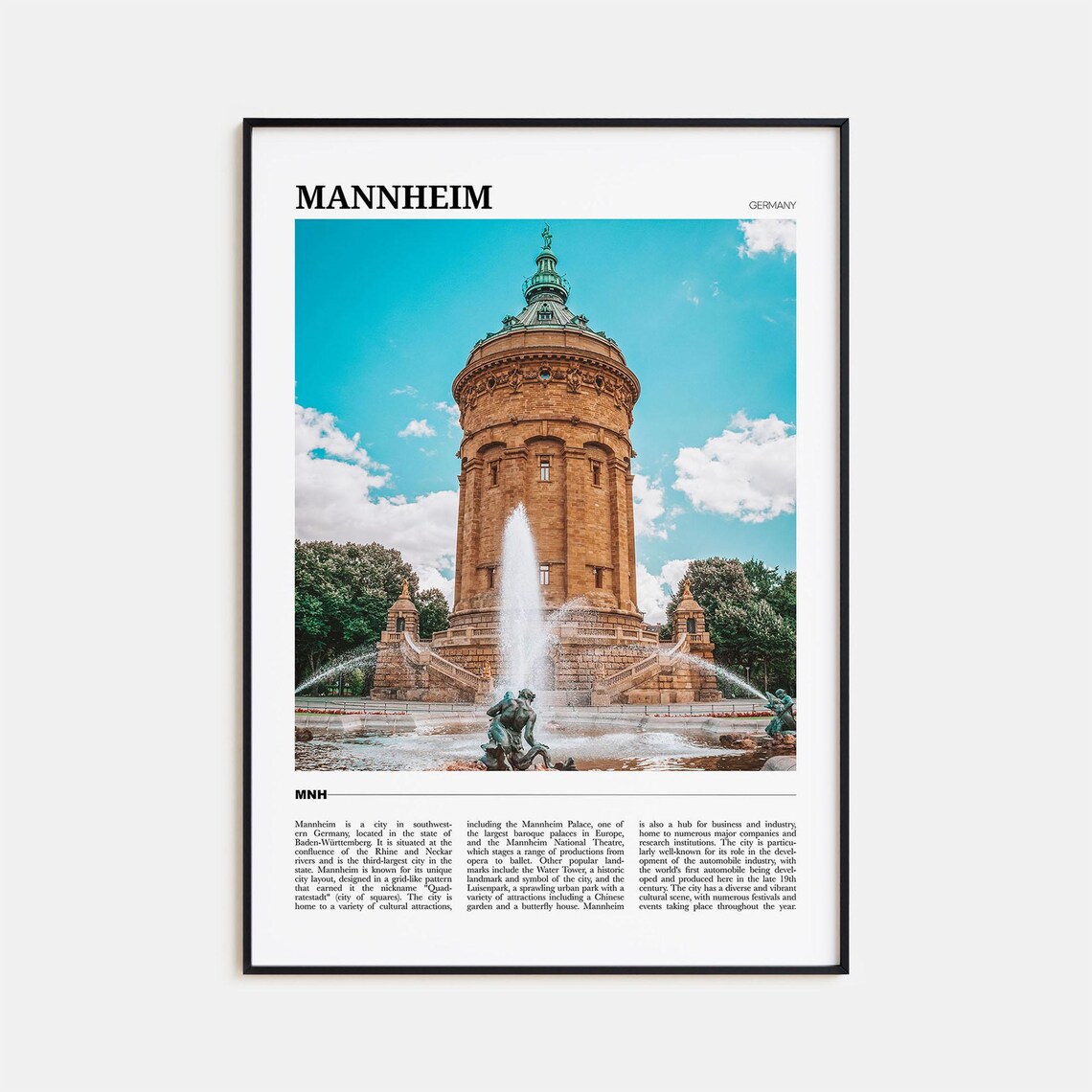 Mannheim Germany Historic Water Tower Fountain Landmark Poster