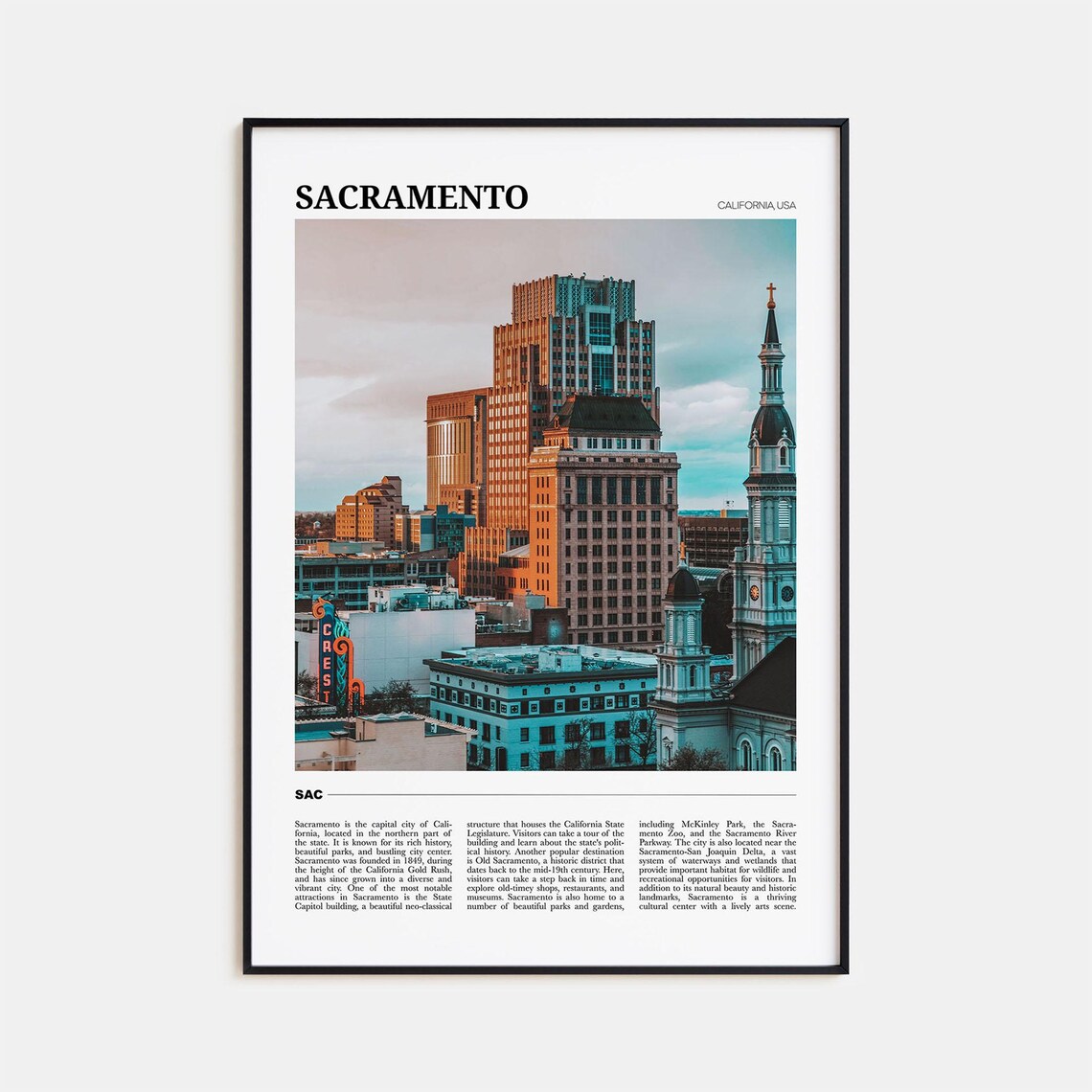 Sacramento Travel Poster, California Wall Art Print