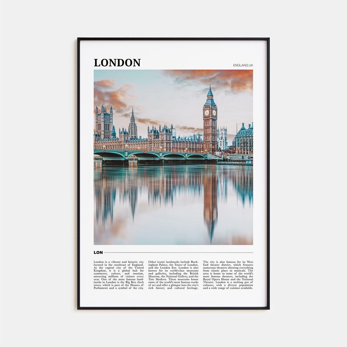 London England Big Ben Parliament River Thames Travel Guide Poster