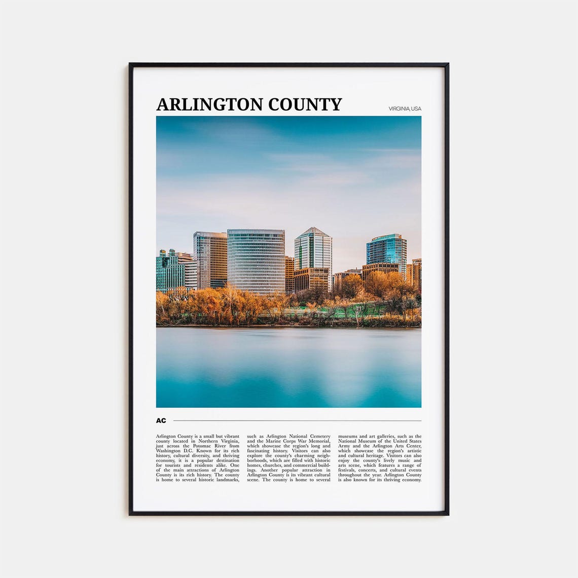 Arlington County Virginia Riverfront Skyline Sunset View Poster