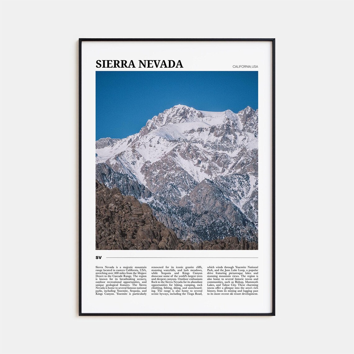 Sierra Nevada Travel Poster, California Wall Art Print