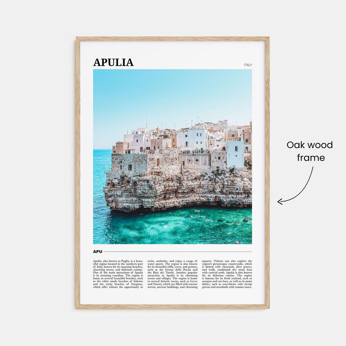 Apulia Italy Cliff Town Above Turquoise Sea Coast Travel Poster - Image 3