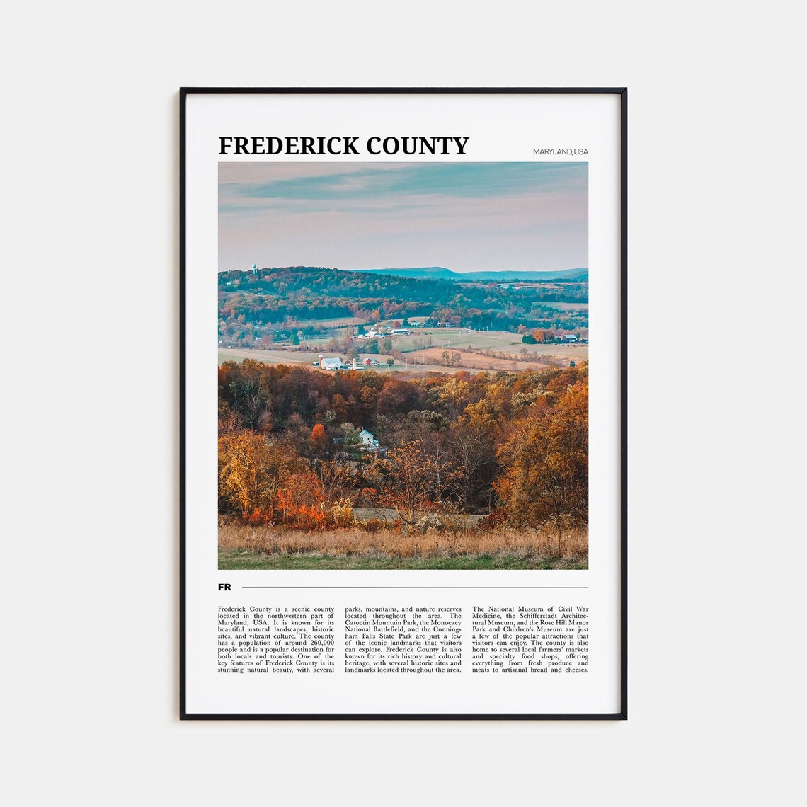 Frederick County Maryland Autumn Countryside Hills Travel Poster