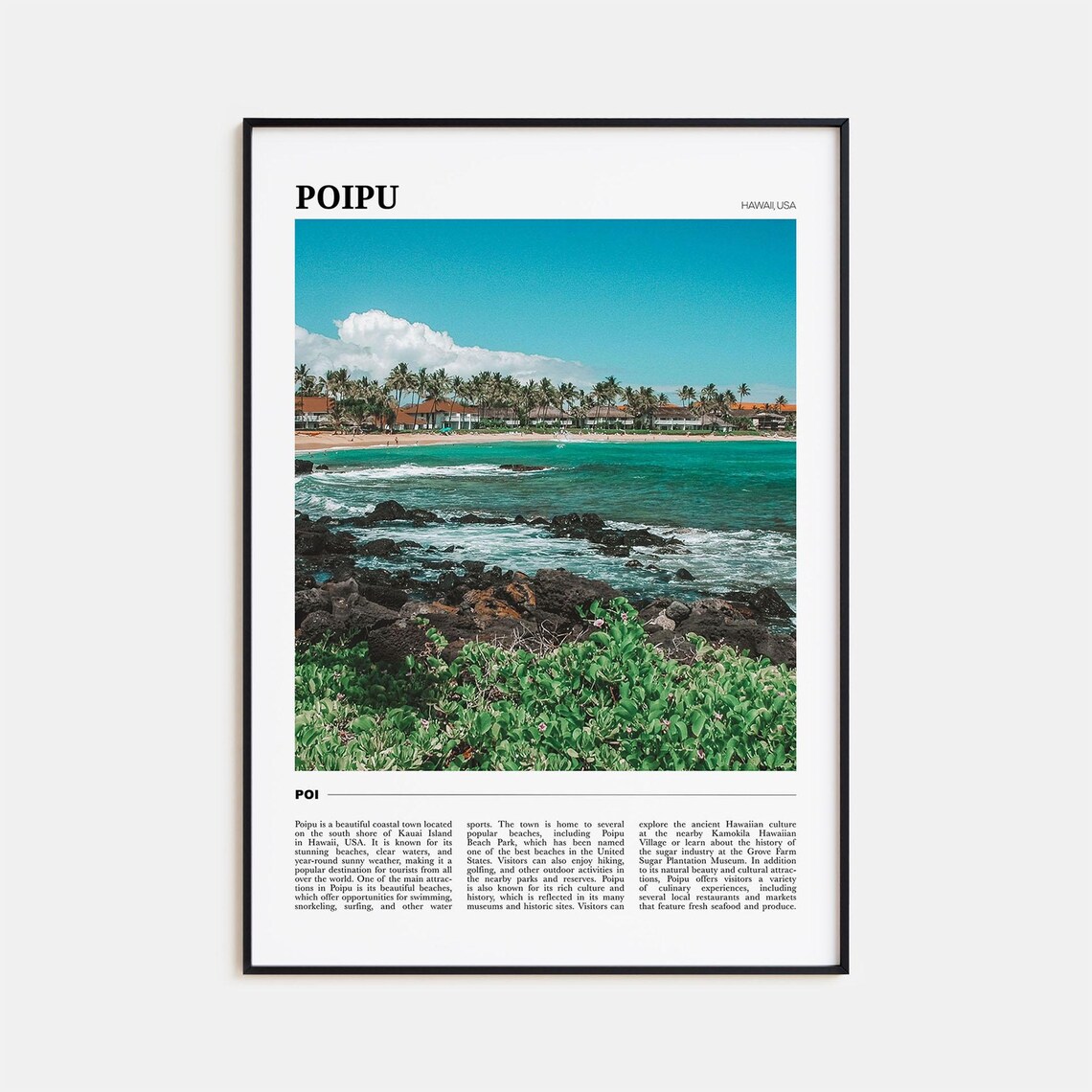 Poipu Hawaii Kauai Beach Palms Turquoise Water Sunset Travel Poster